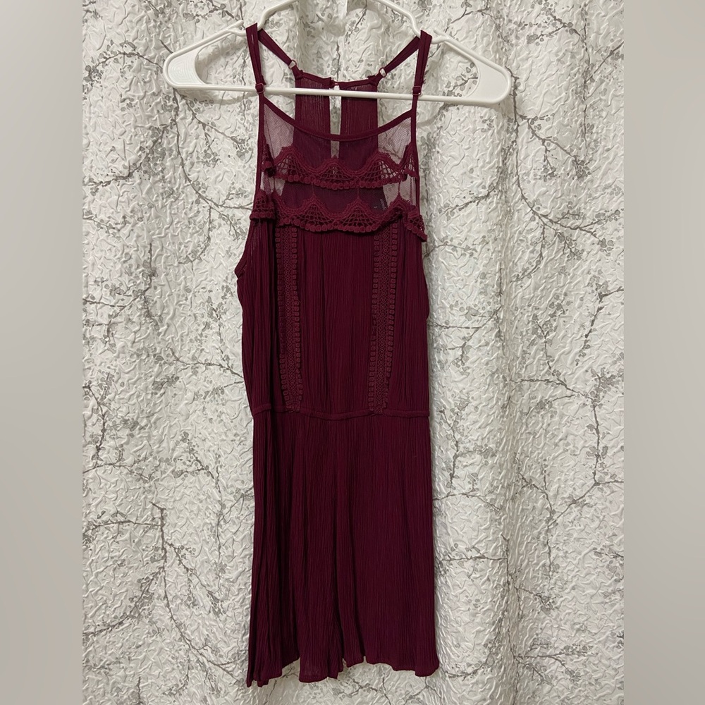 Ambiance  Burgundy Shorts Romper with Lace Detail Size S
